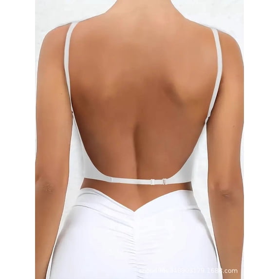 IQOGKRN Low Back Bra Women Wirefree Seamless Bra Backless Multiway Straps Convertible Halter Bra with Padded Removeable White S