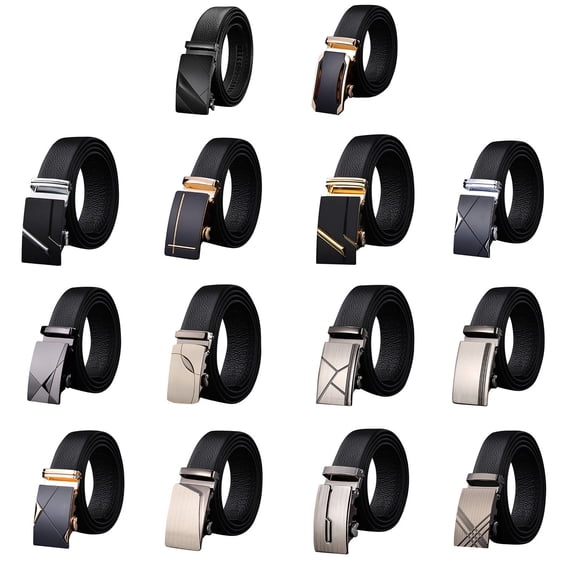 IQOGKRN Men's Automatic Buckle Leather Belt Business Casual Waist Strap with Geometric Metal Clasp for Suits & Jeans Black1 One Size