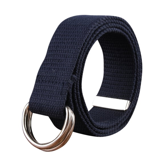 IQOGKRN Mens Canvas Belt with Metal Double D-ring Unisex Web Cloth Casual Belt for Jeans Pants Navy One Size