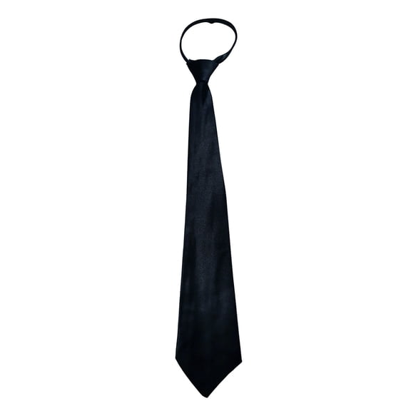 IQOGKRN Mens Plain Satin Tie Pre-tied Adjustable Zipper Necktie for Business and Wedding Black One Size