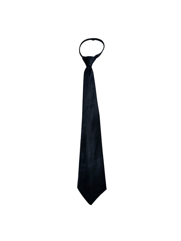 Mens Plain Satin Tie Pre-tied Adjustable Zipper Necktie for Business and Wedding Black One Size