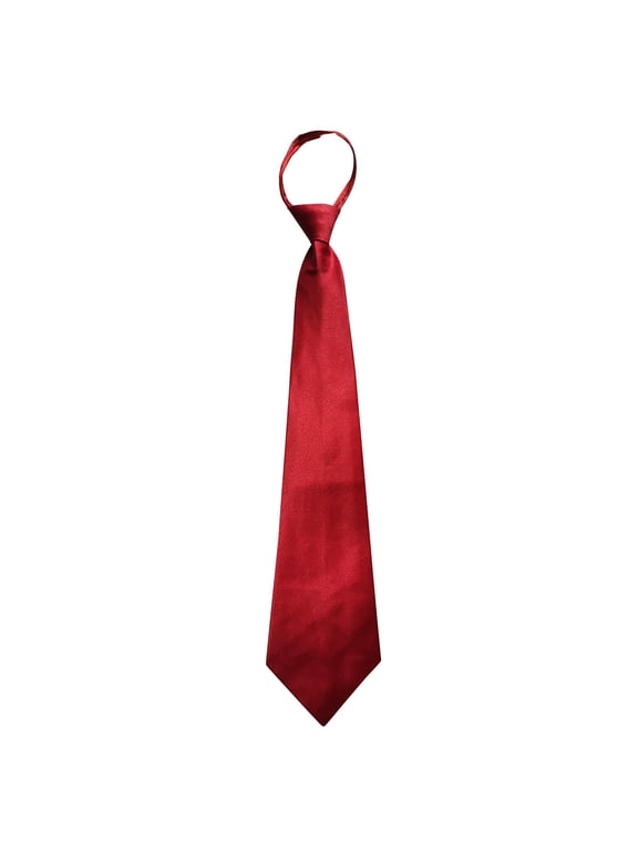 Mens Plain Satin Tie Pre-tied Adjustable Zipper Necktie for Business and Wedding Red One Size