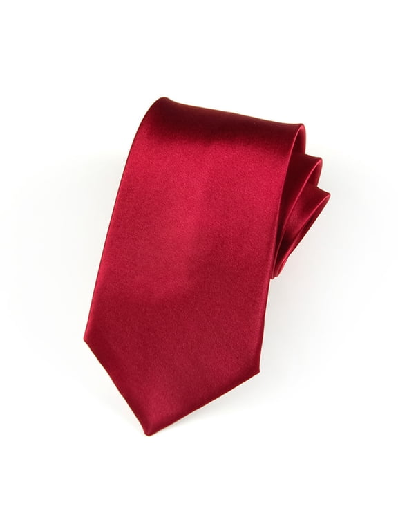 Plain Men Ties Long Satin Necktie for Wedding Business Cufflinks Plain Colors Red