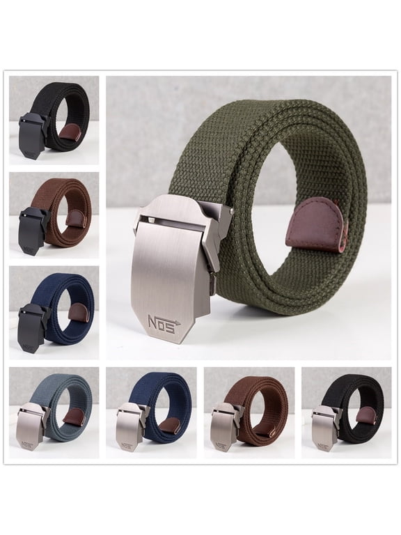 Unisex Canvas Web Belt Automatic Metal Buckle Cut-To-Fit Adjustable Breathable Woven Strap Belt Black 120cm