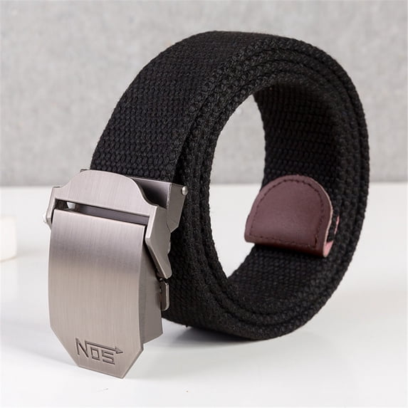 IQOGKRN Unisex Canvas Web Belt Automatic Metal Buckle Cut-To-Fit Adjustable Breathable Woven Strap Belt Black2 130cm