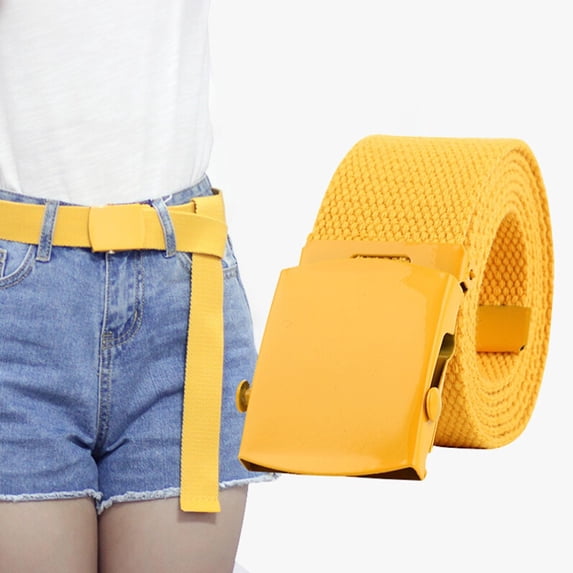 IQOGKRN Unisex Woven Canvas Web Belt Smooth Slide Automatic Buckle Cut-To-Fit Adjustable Casual Waist Strap Pants Belt Yellwo One Size