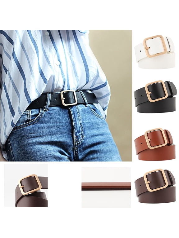 Versatile Ladies PU Leather Waist Belt Matte Square Frame Pin Buckle Adjustable Strap Fashion Waist Accessory For Denim Jeans Black One Size