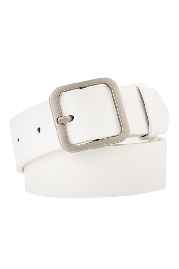 Versatile Ladies PU Leather Waist Belt Matte Square Frame Pin Buckle Adjustable Strap Fashion Waist Accessory For Denim Jeans White2 One Size