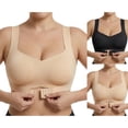 thumbnail image 1 of IQOGKRN Wireless Wide-Strap Bra Seamless Back-Smoothing Full Coverage Posture Bra Women Front Closure Crisscross Back Wireless Corrector Support Push Up Bralette Beige L, 1 of 7