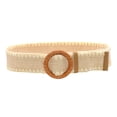 thumbnail image 1 of IQOGKRN Women Boho Scalloped Edge Woven Elastic Waist Belt Natural Rattan Round Ring Buckle Retro Stretch Decorative Waistband Casual Belt White One Size, 1 of 2