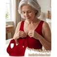 thumbnail image 1 of IQOGKRN Women Front Button Closure Wireless Lace Bra Wide Strap Full Coverage Comfort Sleep Bralette Wirefree Support Soft Everyday Bra Red 4XL, 1 of 5