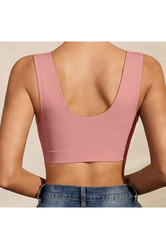 Women Front Closure Lace Wireless Bra Wide Seamless Shoulder Strap V Neck Lace Bra asy Front Hook Buckle Comfort Support Bra Pink 5XL