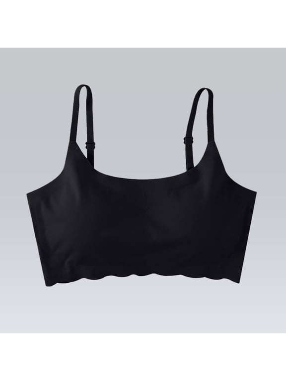 Women Ice Silk Seamless Wireless Bralette No Underwire Gentle Push Up Scoop Neck Wavy Hem Camisole Bra Adjustable Thin Straps Smooth Back Support Bra Black M