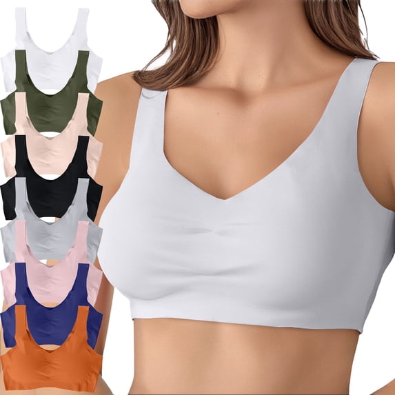 IQOGKRN Women Ice Silk Seamless Wireless Sports Bra No Underwire Wide Vest Straps High Elastic Smooth Daily Support Shapewear Bras Beige L