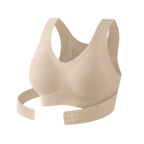 IQOGKRN Women Seamless Posture Correction Wireless Bra Anti-Sagging Lift Support Sculpting Back Smoothing Brassiere Beige L