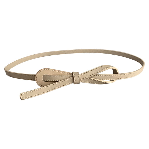 IQOGKRN Women Thin Faux Leather Waist Belt Handmade Bow Knot Decorative Skinny Strap Belt Beige One Size