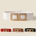 thumbnail image 1 of IQOGKRN Women Wide Elastic Stretch Waist Belt Double Twisted Square Gold Buckle Fashion Decorative Waistband Black One Size, 1 of 4
