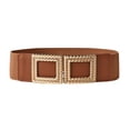 thumbnail image 1 of IQOGKRN Women Wide Elastic Stretch Waist Belt Double Twisted Square Gold Buckle Fashion Decorative Waistband Brown One Size, 1 of 4