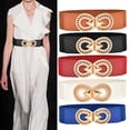 thumbnail image 1 of IQOGKRN Women Wide Elastic Stretch Waist Belt Hollow Chain Arrow Double Interlock Gold Buckle Decorative Formal Belt Daily Waist Accessory Black One Size, 1 of 5