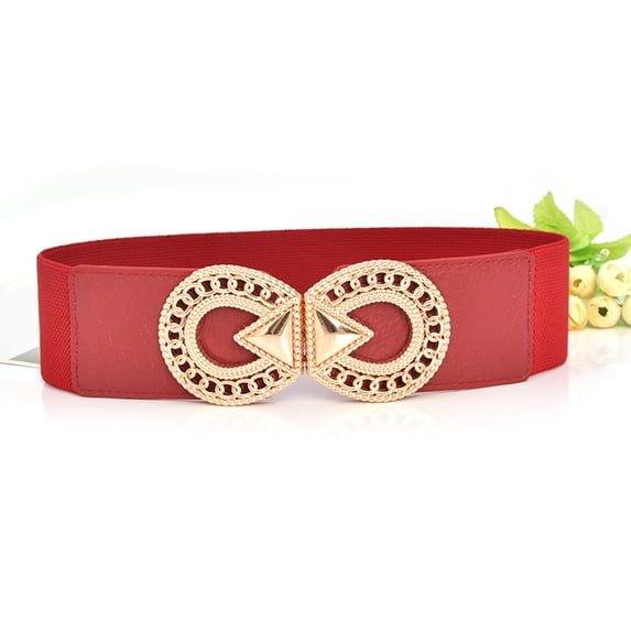 IQOGKRN Women Wide Elastic Stretch Waist Belt Hollow Chain Arrow Double Interlock Gold Buckle Decorative Formal Belt Daily Waist Accessory Red One Size