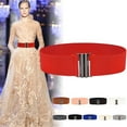 thumbnail image 1 of IQOGKRN Women Wide Elastic Stretch Waist Belt Triple Bar Gold Buckle Decorative Cinch Waistband For Dresses Blazers Beige One Size, 1 of 3