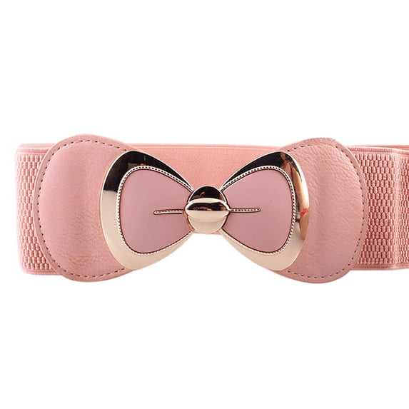 IQOGKRN Women Wide Elastic Waist Belt Bowknot Decorative Buckle Stretch Waistband Cinch Belt Fashion Accessory Pink One Size