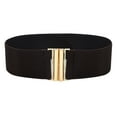 thumbnail image 1 of IQOGKRN Women Wide Grid Elastic Stretch Waist Belt Minimalist Triple Bar Gold Interlock Buckle Decorative Cinch Waistband Coffee One Size, 1 of 2