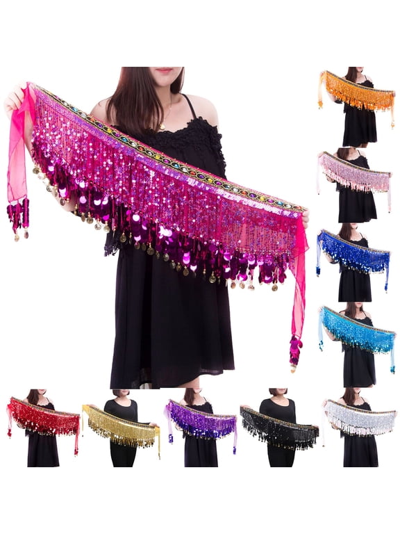 Women's Belly Dance Hip Scarf Performance Outfits Skirt Festival Clothing Black One Size