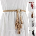 thumbnail image 1 of IQOGKRN Women's Boho Braided Tassel Waist Belt with Gold Ring Adjustable Knotted Rope Sash for Dresses Coffee One Size, 1 of 4