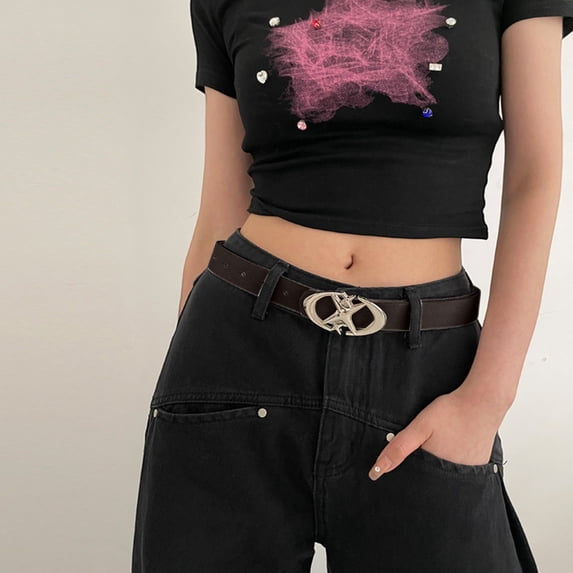 IQOGKRN Women's British Style Star Buckle Belt Fashionable Faux Leather Waist Strap for Jeans & Dresses Coffee One Size