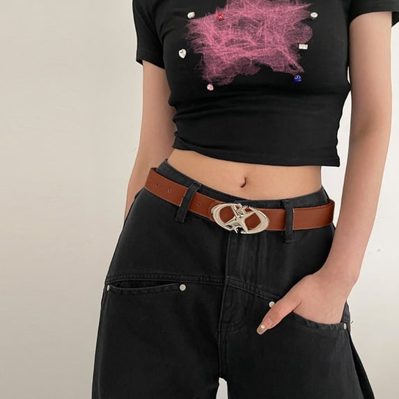 IQOGKRN Women's British Style Star Buckle Belt Fashionable Faux Leather Waist Strap for Jeans & Dresses Khaki One Size