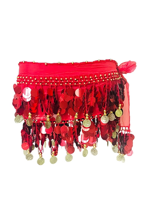 Women's Carnival Sequin Tassel Hip Scarf Waist Chain Colorful Dance Performance Belt for Belly Dance & Festival Wear Watermelon Red One Size