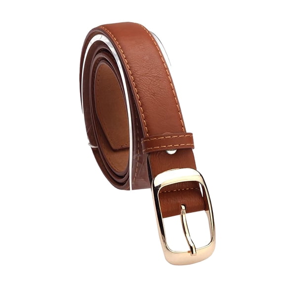 IQOGKRN Women's Classic Faux Leather Belt Slim Gold Pin Buckle Waist Belt Adjustable Belt for Jeans, Dresses & Pants Brown One Size