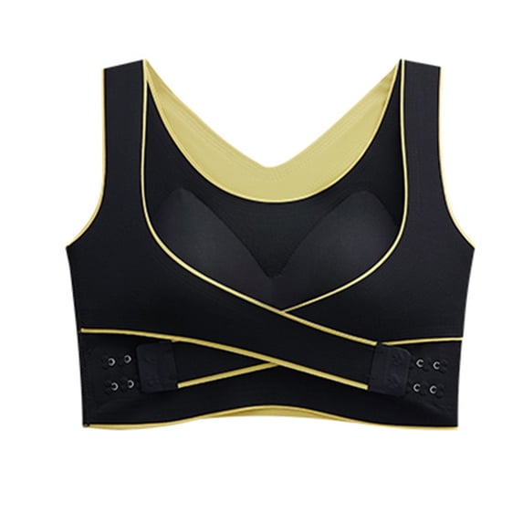 IQOGKRN Women's Cross-Buckle Wireless Push-Up Bra Seamless Full Coverage Adjustable Side Closure Bralette for Lift & Support Black 2XL