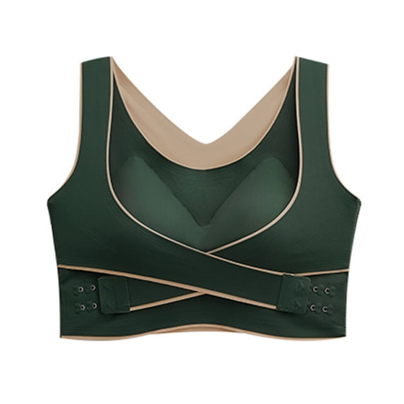 IQOGKRN Women's Cross-Buckle Wireless Push-Up Bra Seamless Full Coverage Adjustable Side Closure Bralette for Lift & Support Blackish Green 3XL