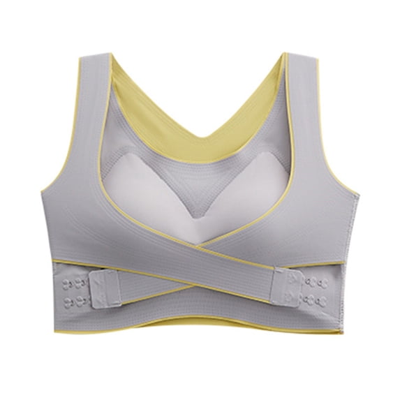 IQOGKRN Women's Cross-Buckle Wireless Push-Up Bra Seamless Full Coverage Adjustable Side Closure Bralette for Lift & Support Grey L