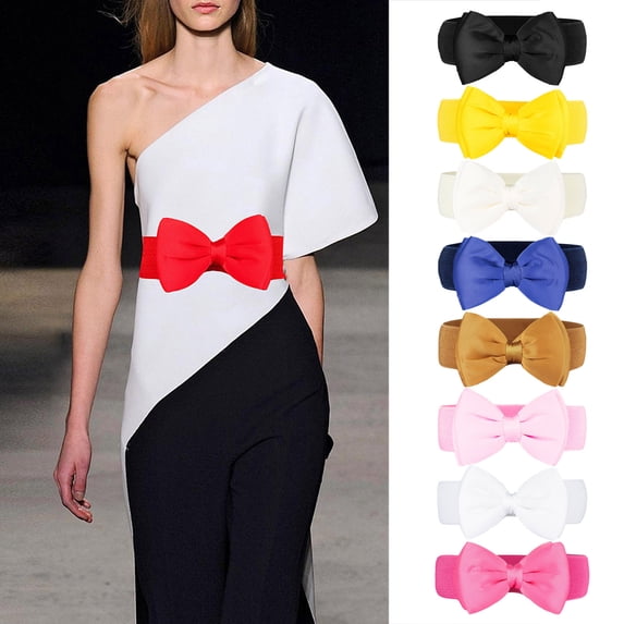 IQOGKRN Women's Elastic Waist Belt with Bowknot Stretchy Cinch Sash for Dresses Decorative Skirts Beige 62