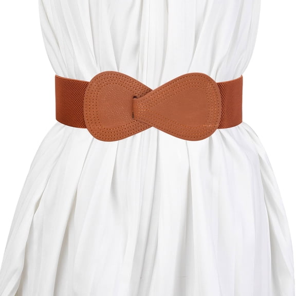 IQOGKRN Women's Elastic Wide Waist Belt with Bow Buckle Stretchy Cinch Sash for Dresses, Coats & Shirts Brown One Size