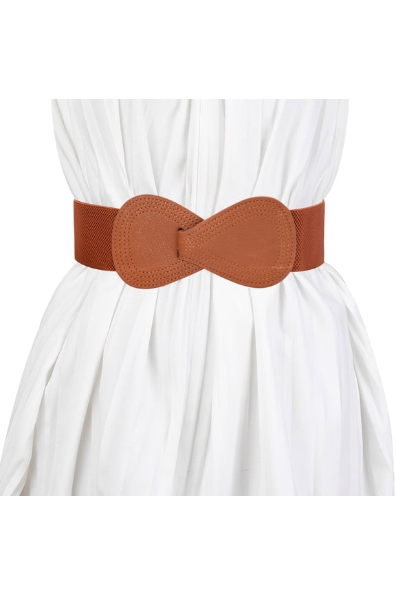Women's Elastic Wide Waist Belt with Bow Buckle Stretchy Cinch Sash for Dresses, Coats & Shirts Brown One Size