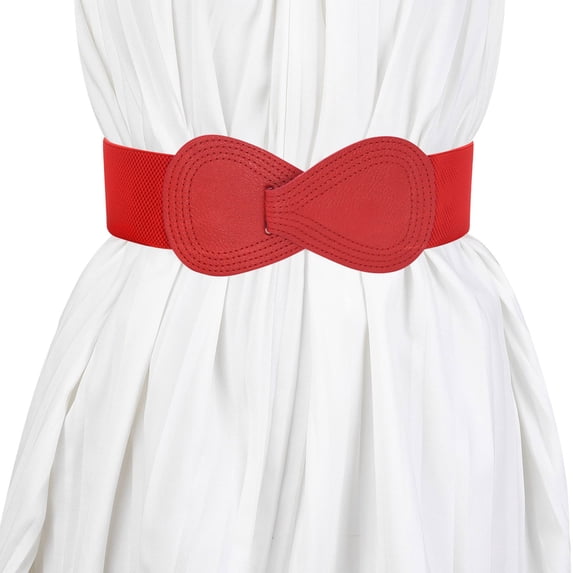 IQOGKRN Women's Elastic Wide Waist Belt with Bow Buckle Stretchy Cinch Sash for Dresses, Coats & Shirts Red One Size