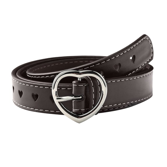 IQOGKRN Women's Hollow Heart Buckle Faux Leather Waist Belt heart-shaped Buckle Belt for Womens Coffee One Size