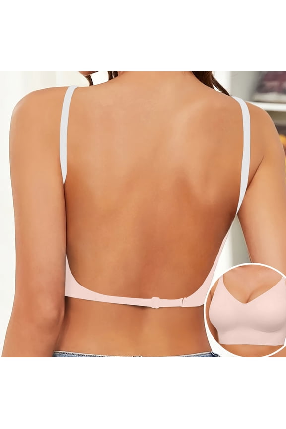 Women's Low Back Bras with Padded Removeable Wirefree Seamless Bra Backless Multiway Straps Convertible Bra Pink XL