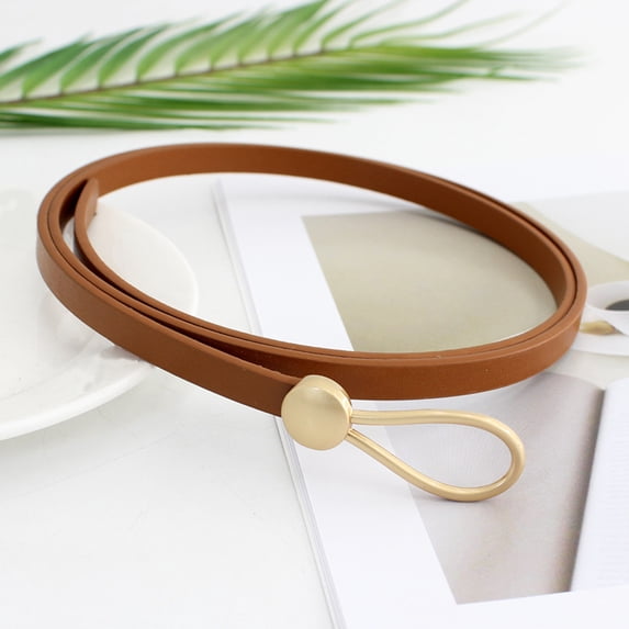 IQOGKRN Women's Minimalist Knot Waist Belt Thin Faux Leather Skinny Dress Belt with Gold Metal Loop for Dresses & Coats Khaki One Size