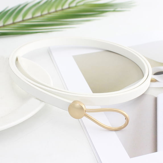 IQOGKRN Women's Minimalist Knot Waist Belt Thin Faux Leather Skinny Dress Belt with Gold Metal Loop for Dresses & Coats White One Size