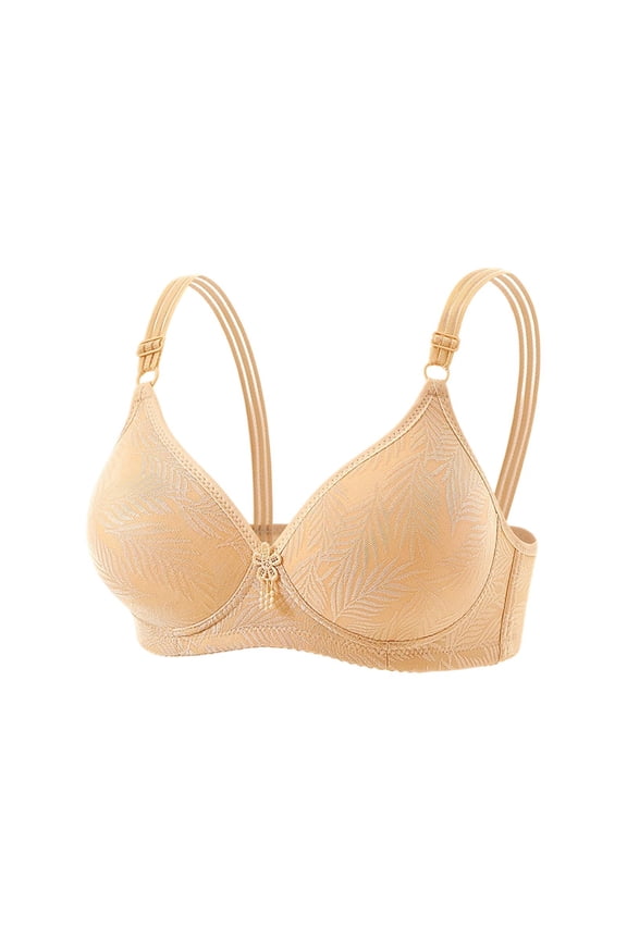 Women's Plus Size Soft Thin Cup Bra Wireless Seamless Leaf Jacquard Everyday Bra Comfort Breathable Lightly Beige A