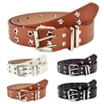 thumbnail image 1 of IQOGKRN Women's Punk Style Star Rivet Double Buckle Belt Wide PU Leather Waist Strap for Jeans & Streetwear Black One Size, 1 of 5