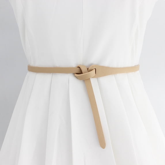 IQOGKRN Women's Retro Knot Tie Waist Belt Slim PU Leather Decorative Sash for Dresses, Coats Khaki One Size