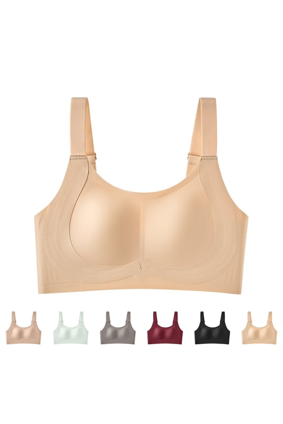 Women's Sensitive Skin Bra Wireless Bralette with Cotton-Like Feel Soft Cup Bra for Daily Wear Beige L