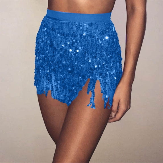 IQOGKRN Women's Sequin Tassel Skirt Sparkly Fringe Skirt for Women Glitter Festival Party Skirts Sky Blue One Size