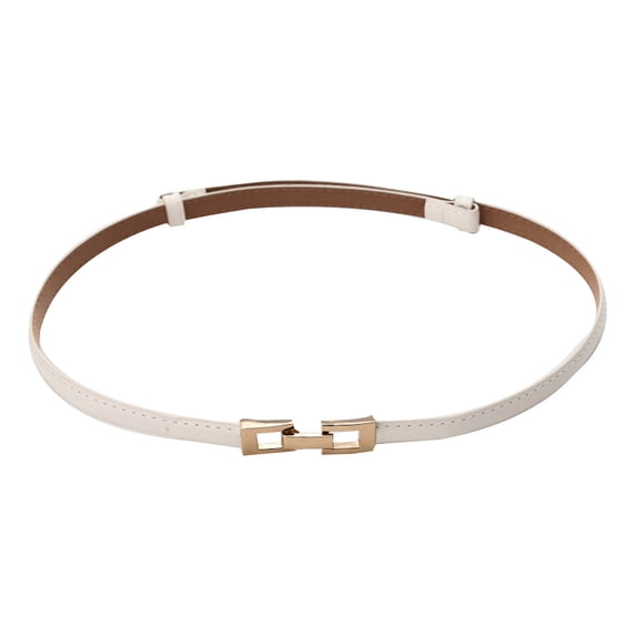 IQOGKRN Women's Slim Faux Leather Waist Belt with Rose Gold Metal Clasp Adjustable Decorative Skinny Cincher for Dresses Black One Size